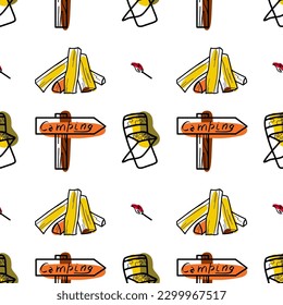 Seamless pattern flat drawings of hiking, camping vector