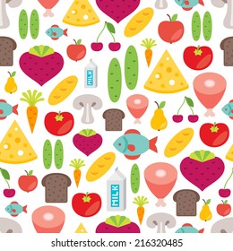 Seamless pattern with flat food icons