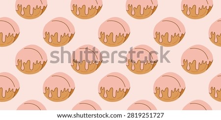 Seamless pattern with flat glazed croissant rolls on pink backdrop. Cute background with round French pastries. Sweet baked puff pastries. Suitable for prints, wrapping paper, banners, web design, etc