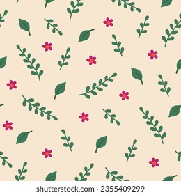 Seamless pattern of flat hand drawn abstract garden floral and leaf