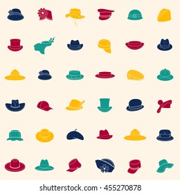 Seamless pattern with flat icons of head wear. Pattern for packaging and clearance head wear store.
