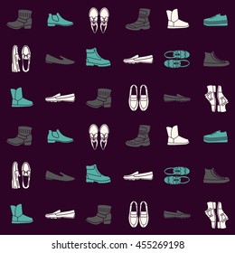 Seamless pattern with flat icons of male shoes