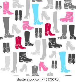 Seamless pattern with flat icons of womens shoes. Pattern for packaging and clearance Shoe store.