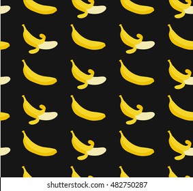 Seamless pattern with flat illustration bananas. isolated on black background