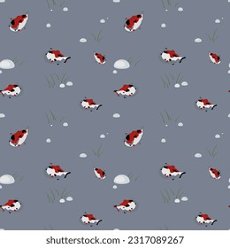 Seamless pattern with flat images of koi fish.Asian culture