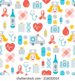 Seamless pattern with flat medical icons