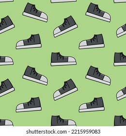 Seamless pattern with flat side view sneaker doodle vector