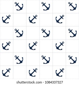 Seamless pattern flat style anchor on Dashed grid white background.printing wallpaper.vector illustration