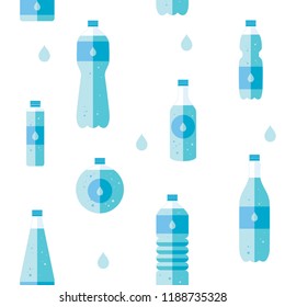 Seamless pattern in the flat style. Bottles of water. Healthy product.