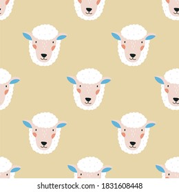 Seamless pattern in flat style with sheep