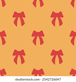 A seamless pattern with flat textured bows and ribbons