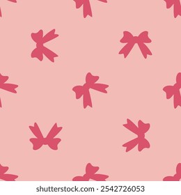 A seamless pattern with flat textured bows and ribbons
