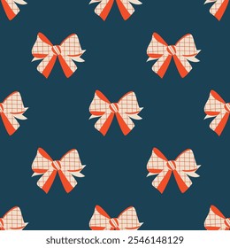 A seamless pattern with flat textured bows