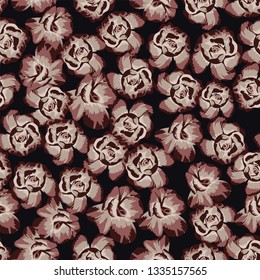 Seamless pattern flat vector chinese rose flowers on the black background