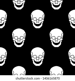 Seamless pattern flat vector skulls black and white