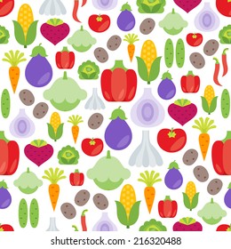 Seamless pattern with flat vegetables icons