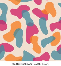 A seamless pattern of flattened random transparent blob shapes scattered on a faux aged yellowed background.