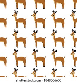Nahtloses Muster mit makellosem Hirsch auf weißem Hintergrund. Winterwaldtiere im flachen Stil. Cartoon Säugetiere schwinden in der Entspannung.
Stock-Vektorgrafik für Design, Dekoration, Gewebe, Tapeten