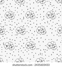 Seamless pattern with flax plant seeds and flowers. Vector hand drawn illustration