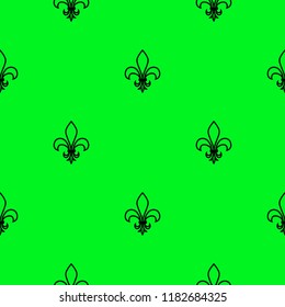 Seamless pattern. Fleur de lis. Linear vector graphics. Geometric symmetrical drawing. Green background.