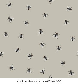 Seamless pattern with flies. Repeatable background with housefly.