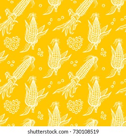 Seamless Pattern with Flint Corn (Indian corn or calico corn). Hand drawn doodle Vegetable Background. Vector illustration