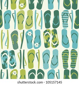 Seamless pattern with flip flops in green and blue.