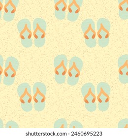 Seamless pattern with flip flops on sand beach - hand drawn vector illustration.