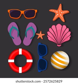 Seamless pattern with flip flops and sunglasses vector