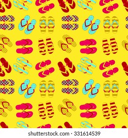 Seamless pattern of flip flops in vintage style. Vector illustration. 10 eps