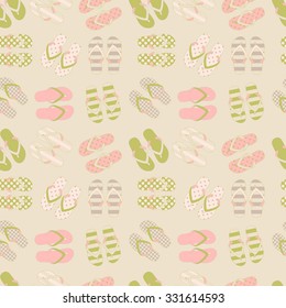 Seamless pattern of flip flops in vintage style. Vector illustration. 10 eps