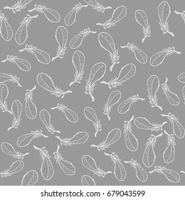 Seamless pattern with floating bird feathers on gray background. Illustration can be used as computer wallpaper, backdrop or print for textiles