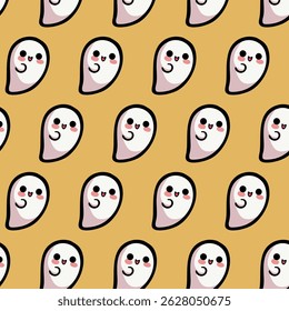 Seamless pattern of floating ghosts, great for fun Halloween textiles, wallpapers, and digital backgrounds.
