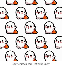 Seamless pattern of floating ghosts, great for fun Halloween textiles, wallpapers, and digital backgrounds.