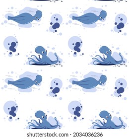 seamless pattern of floating octopus and inkblot