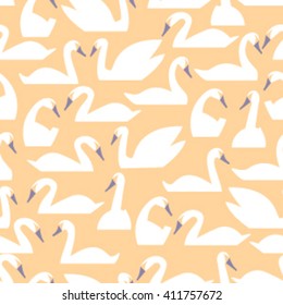 Seamless pattern flock of swans swim. Vector illustration. All elements are not cropped and hidden under mask.