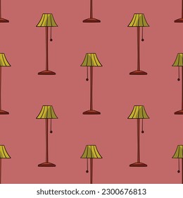 Seamless pattern with floor lamp doodle vector