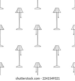 Seamless pattern with floor lamp hand drawn doodle outline vector
