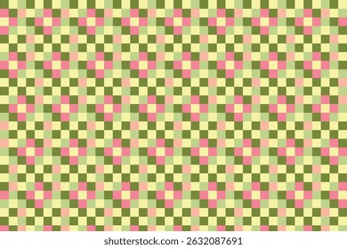 Seamless pattern, floral 8-bit wallpaper design. Pixel art with modern floral blocks. Seamless pattern of square blocks. Vector illustration.