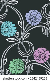 seamless pattern floral abstract on black background.