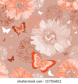 Seamless pattern with floral background with chamomiles