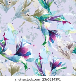 Seamless pattern of floral background with colorful watercolor flowers - 4000x4000px
