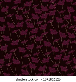 Seamless pattern. Floral background with cosmos flower. Dark background. Wrapping paper, cover design