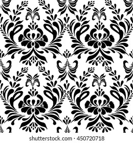 Seamless pattern with floral background. Hand drawn black vector illustration.