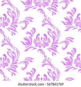 Seamless pattern with floral background. Petrykivka art. Abstract elegance seamless pattern with floral  pink background. Ukrainian folk art