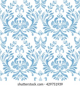 Seamless pattern with floral background. Ukrainian traditional style. Petrykivka art. Hand drawn illustration.
