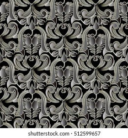 Seamless pattern. Floral background wallpaper with vintage decorative 3d paisley flowers leaves and flowery abstract ornaments.Modern elegant vector endless texture