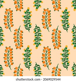 Seamless pattern floral background.Botanical plant repeat motif.Beautiful berry branch ornament.Vector illustration.