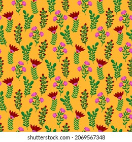 Seamless pattern floral background.Botanical plant repeat motif.Beautiful flower ornament.Vector illustration.Print fabric textile fashion.