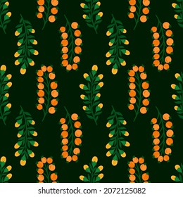 Seamless pattern floral background.Botanical plant repeat motif.Beautiful berry branch ornament.Vector illustration.